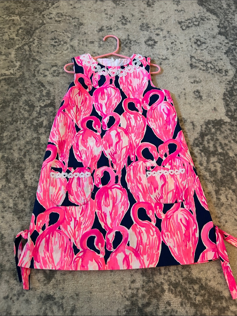 Lily Pulitzer girls navy and pink flamingo dress